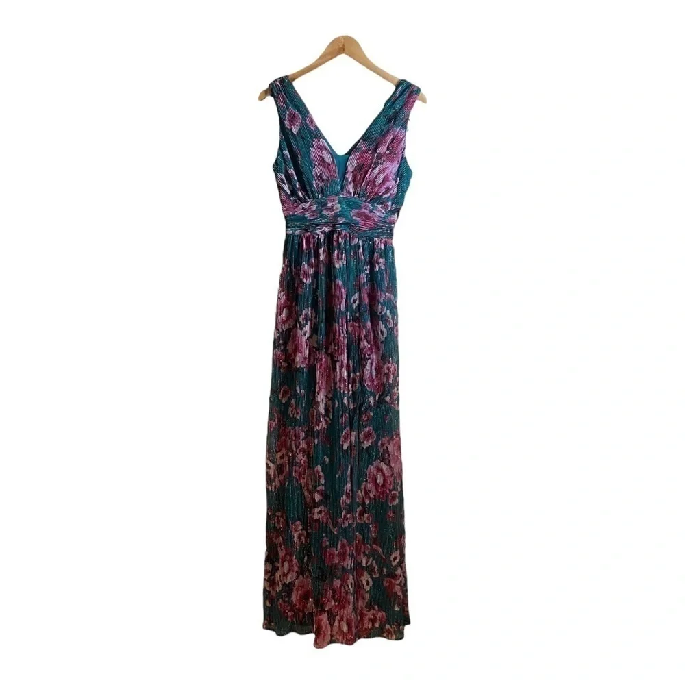 NIGHTWAY Floral-Print Pleated Gown NWT - Picture 2 of 9